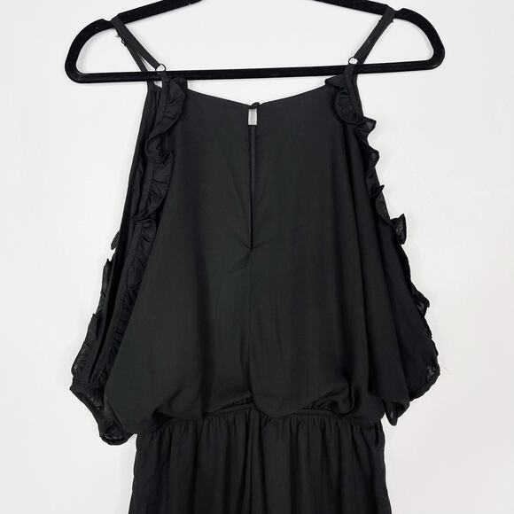 She + Sky Small S Black Ruffled Cold Shoulder Romper Scoop Neck Keyhole - Picture 6 of 10